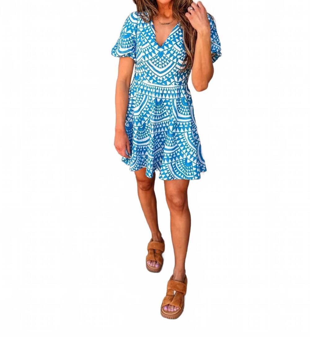 NEW ADELYN RAE genesis fit & flare embroidery mini dress in white/ denim blue